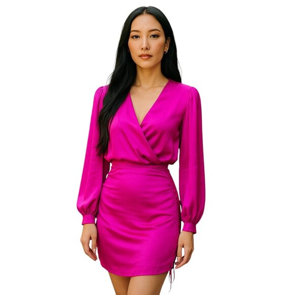 Ramy Brook Silk-Blend Hot Pink Ruched Mini Dress | NWT Size 4 - Picture 1 of 9